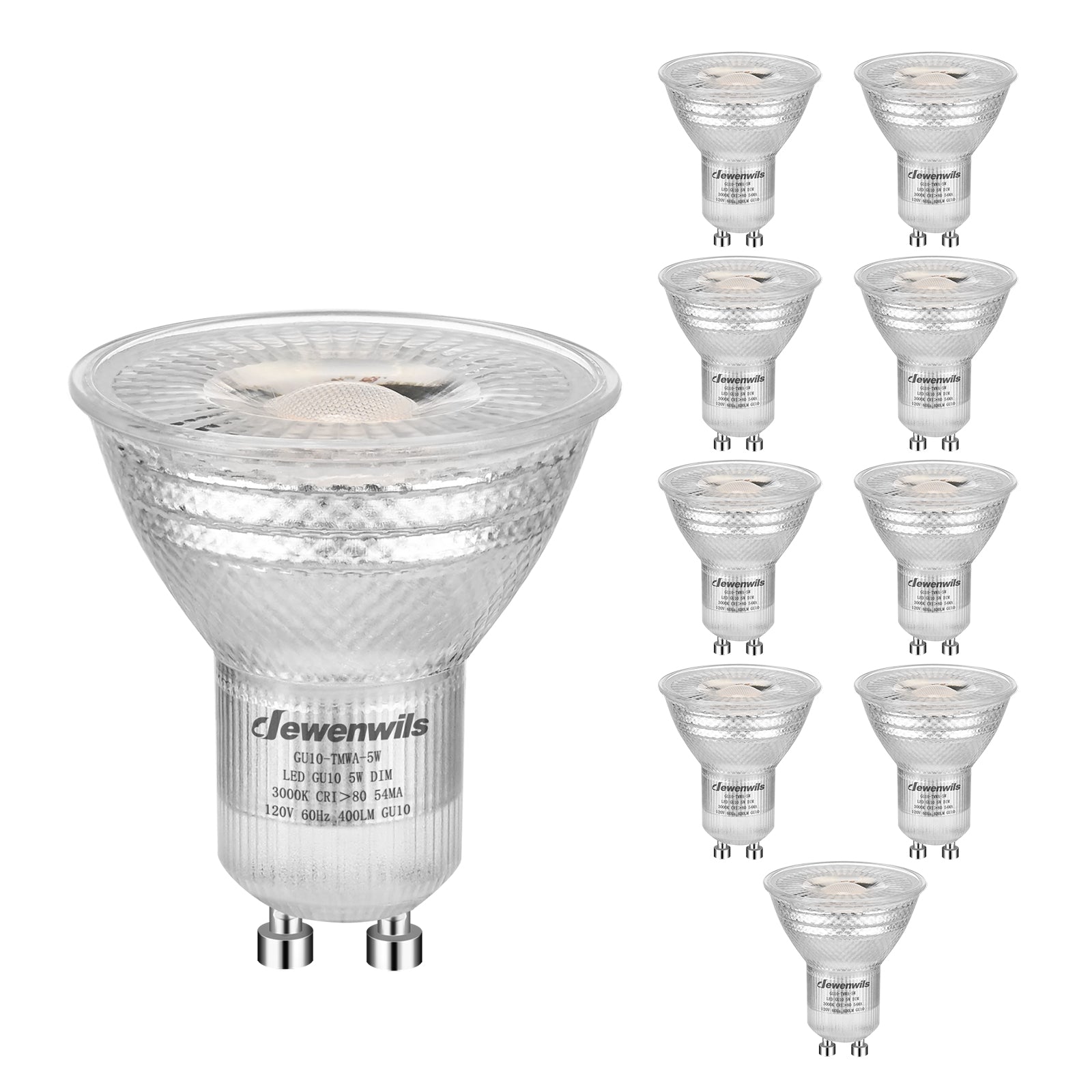 DEWENWILS 10-Pack GU10 LED Bulb Dimmable, 400LM, 3000K Warm White Track  Light Bulbs, 5W(50W Halogen Equivalent) LED Bulbs for Spotlight, Range Hood  – Dewenwils