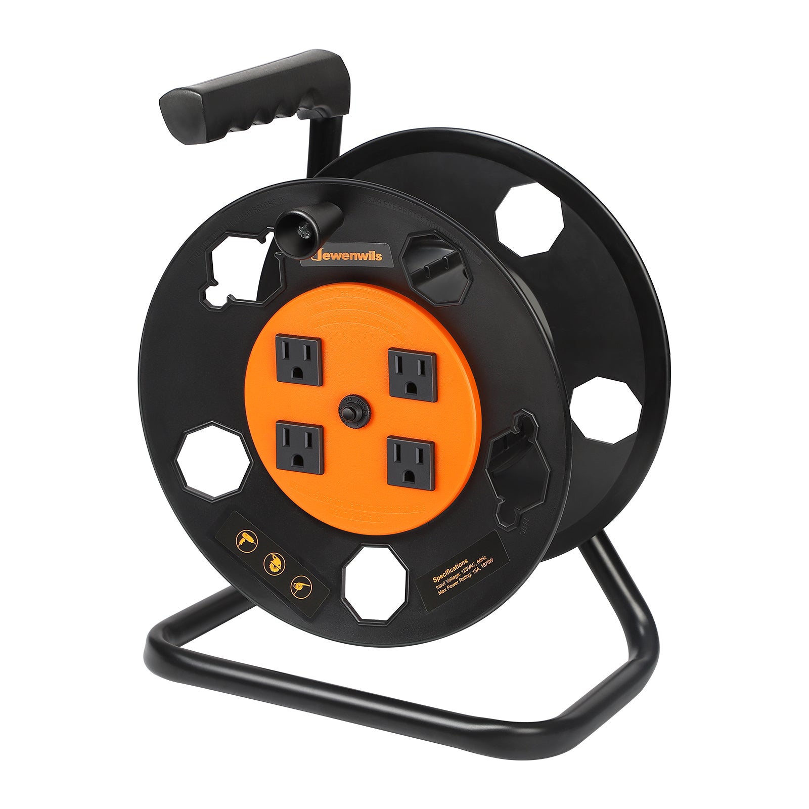 DEWENWILS Extension Cord Storage Reel ( Without Cord ) with 4-Grounded Outlets, for 12/3,14/3,16/3 Gauge Power Cord HCRB00D