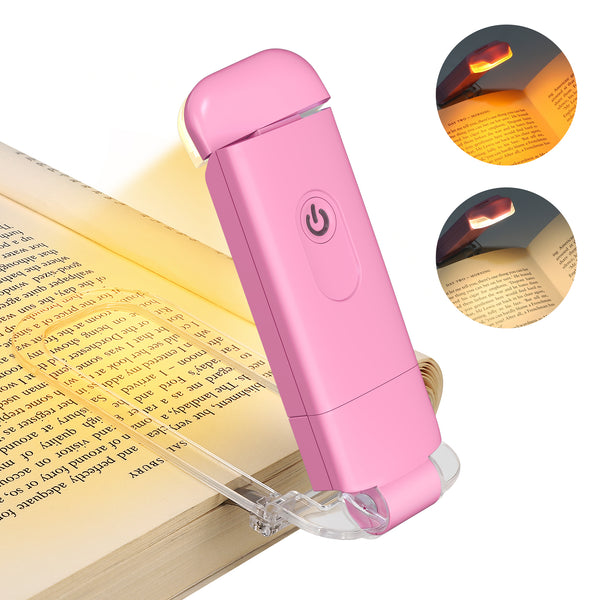 DEWENWILS Amber Book Reading Light, USB Rechargeable Book Light for Reading in Bed, Blue Light Blocking, 4 Brightness Adjustable for Eye Care, LED Clip On Book Lights for Kids, Bookworms (Pink)-HBRL04D