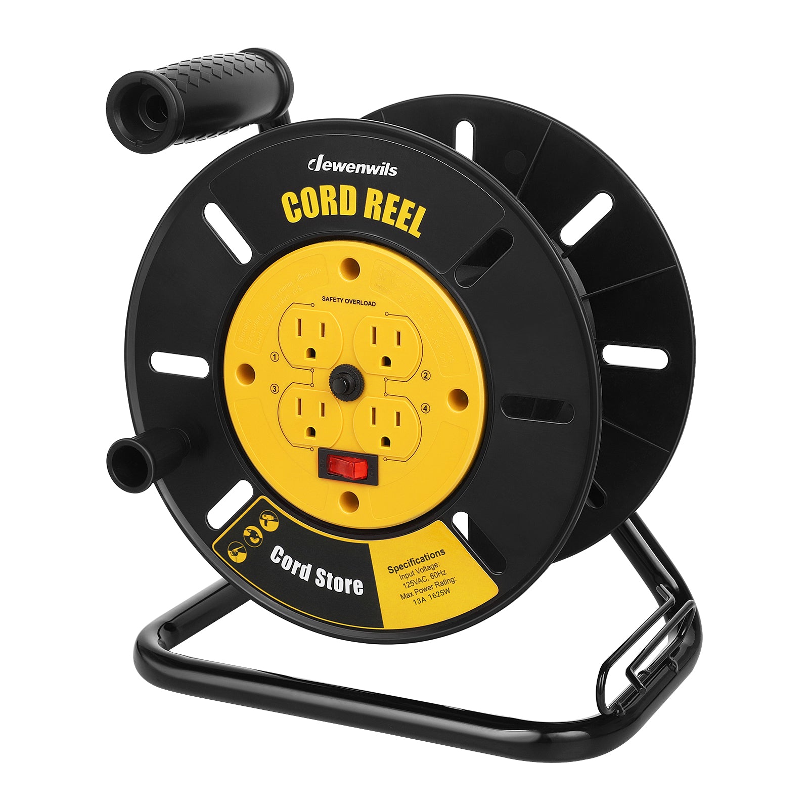 Extension Cord Storage Reel with Metal Stand, Black - Portable Cable Reel,  Holds Up to 100 Ft of Electrical Cord, Hose, Rope or Christmas Lights 