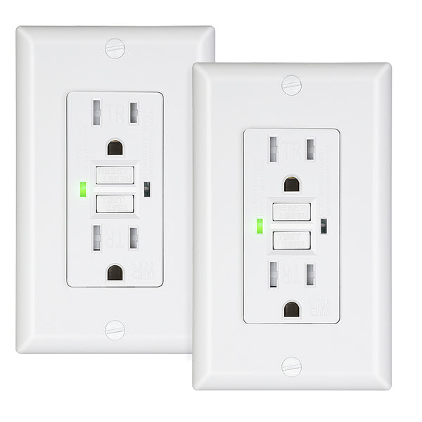 DEWENWILS 15A GFCI Outlet Receptacle, Self-Test GFCI with LED Indicator, Tamper Resistant, Weather Resistant, Decorative Wallplate Included, 2-Pack, White-HGFB15B