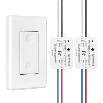 DEWENWILS 100ft Remote Control Wall Light Switch Kit, No WiFi Needed, 1200W/10A (1 Pack Switch+2 Receivers)-HRLS12E