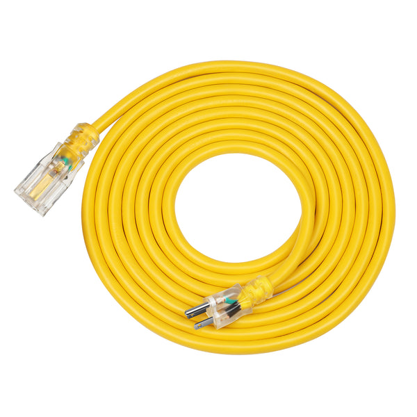 DEWENWILS 15ft 12/3 Gauge Indoor/Outdoor Extension Cord with LED Lighted End, SJTW 15 Amp/125V/1875W Yellow Outer Jacket Contractor Grade Heavy Duty Power Cable with Grounded Plug-HNCY15A