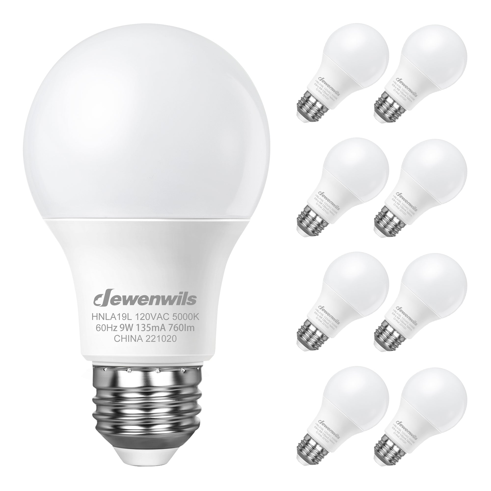 DEWENWILS 8-Pack A19 LED Light Bulb, 760LM, 5000K Daylight LED
