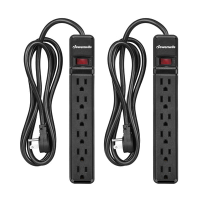 DEWENWILS 6-Outlet Surge Protector Power Strip, 6ft Long Extension Cord, Low Profile Flat Plug, 15 Amp Circuit Breaker, 500 Joules, Wall Mount (2 Pack)-HOU606B