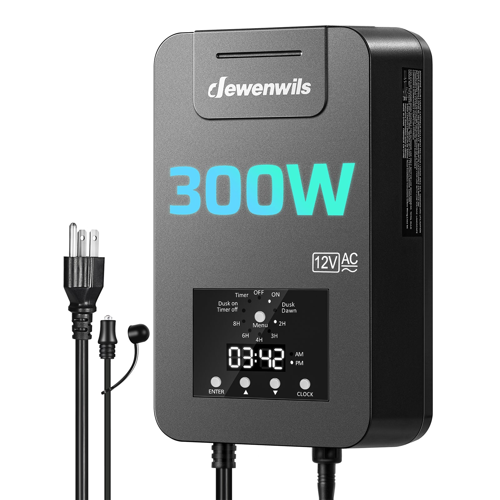 outdoor lighting power supply DEWENWILS 300W Low Voltage Landscape Transformer with Photocell Sensor & Timer, 120V AC to 12V/14V AC