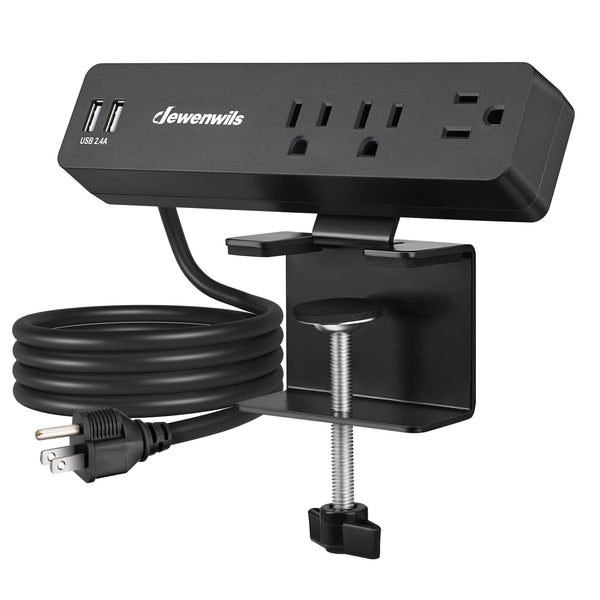 DEWENWILS Desk Clamp Power Strip, Desktop Power Station with 3 AC Outlets(15A/1800W), 2 USB Ports, Desk Mount Power Outlet for Home, Office, 6Ft 14/3C SJT Extension Cord-HDPS01A