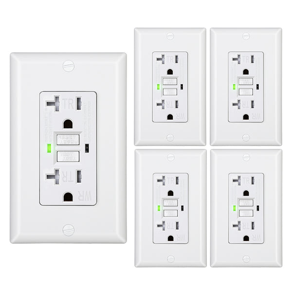 DEWENWILS 5-Pack 20A GFCI Outlet, Self-Test GFCI Receptacle with LED Indicator, Tamper Resistant, Weather Resistant, Wallplate Included, White-HGFB20D
