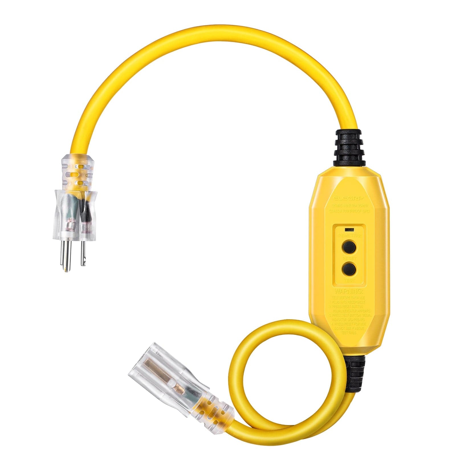 DEWENWILS Outdoor-GFCI-Verlängerungskabel – 91 Cm, 12/3 SJTW, 15 A/125 V/1875 W, Gelb, Mit Erdung & Reset-Taste, UL-gelistet