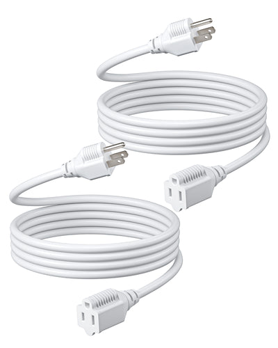 DEWENWILS 6ft Extension Cord, 16 AWG SJTW Weatherproof Power Cable for Indoor Outdoor Use, 3 Prong Grounded Outlets Plugs, 2 Pack (White)-HNCW06B1