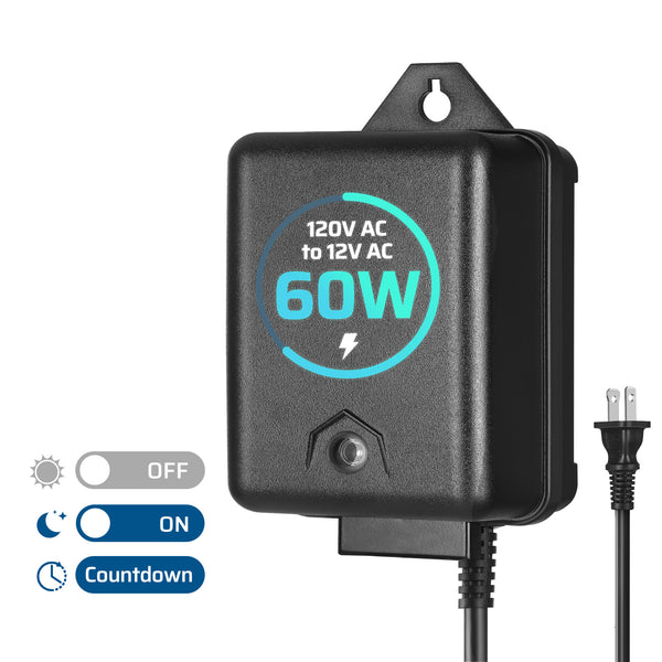 DEWENWILS 60 Watt Outdoor Low Voltage Transformer with Timer and Photocell Light Sensor, 120V AC to 12V AC, Weatherproof for Landscape Lighting, Pathway, Garden Light, Spotlight-SHOSL02B