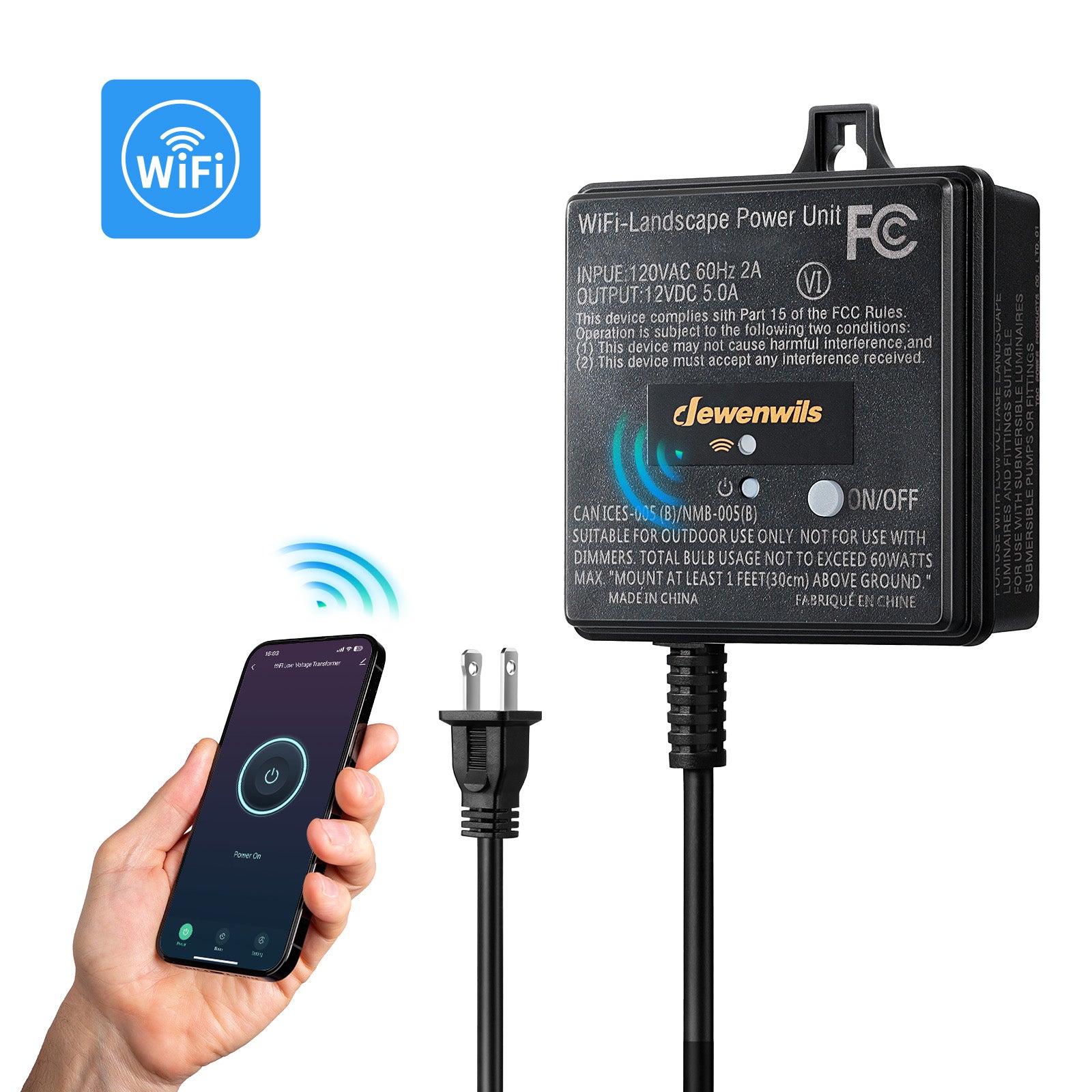 DEWENWILS WiFi Low Voltage Transformer 60W, 120V AC to 12V DC, Smart