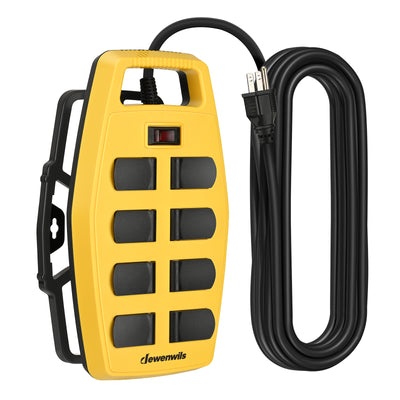 DEWENWILS 8-Outlet Heavy Duty Power Strip with 15FT Cord, Industrial Power Strip with Detachable Cord Management, Garage Power Strip, Reset/Off Switch, Safety Cover, Wall Mountable, Yellow-HRPS01C