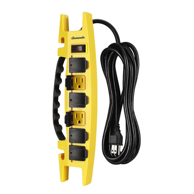DEWENWILS 6-Outlet Heavy Duty Power Strip with 15FT Cord, Garage Power Strip with 15A Circuit Breaker, Industrial Power Strip, Wall Mountable & Cord Management, Safety Cover-HRPS02C