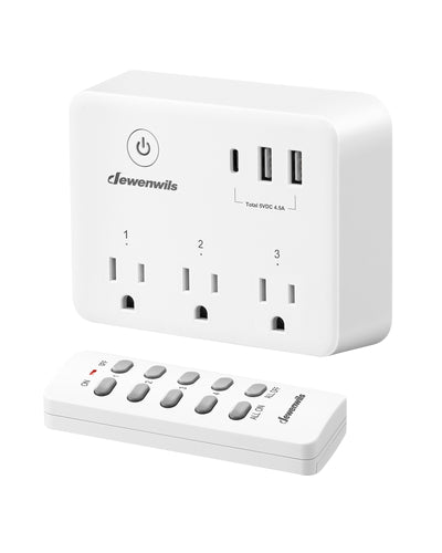 DEWENWILS Wireless Remote Control Outlet, 125V/15A/1875W Remote USB Outlet Switch, 100FT Control Range, Programmable & Expandable Indoor Remote Control Outlet-HRS101V