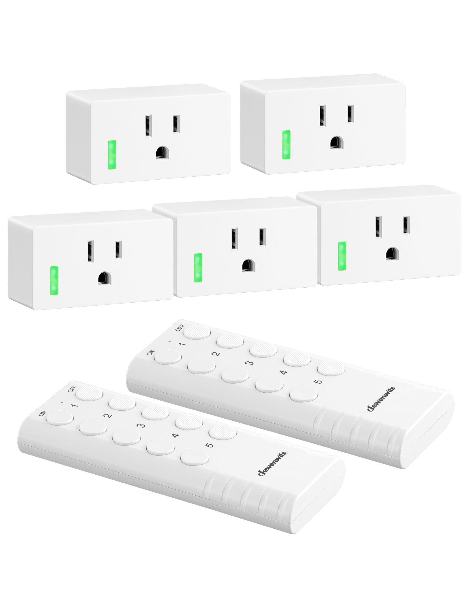 DEWENWILS Wireless Remote Control Outlet, Indoor, 200FT Range, 15A/1800W, 5 Outlets + 2 Remotes