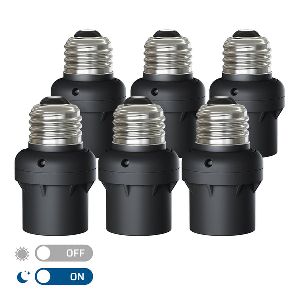 DEWENWILS Dusk to Dawn Light Sensor Socket E26/E27, Compatible with Incandescent/CFL/LED/Halogen Bulbs (6 Pack)-HSLS06E