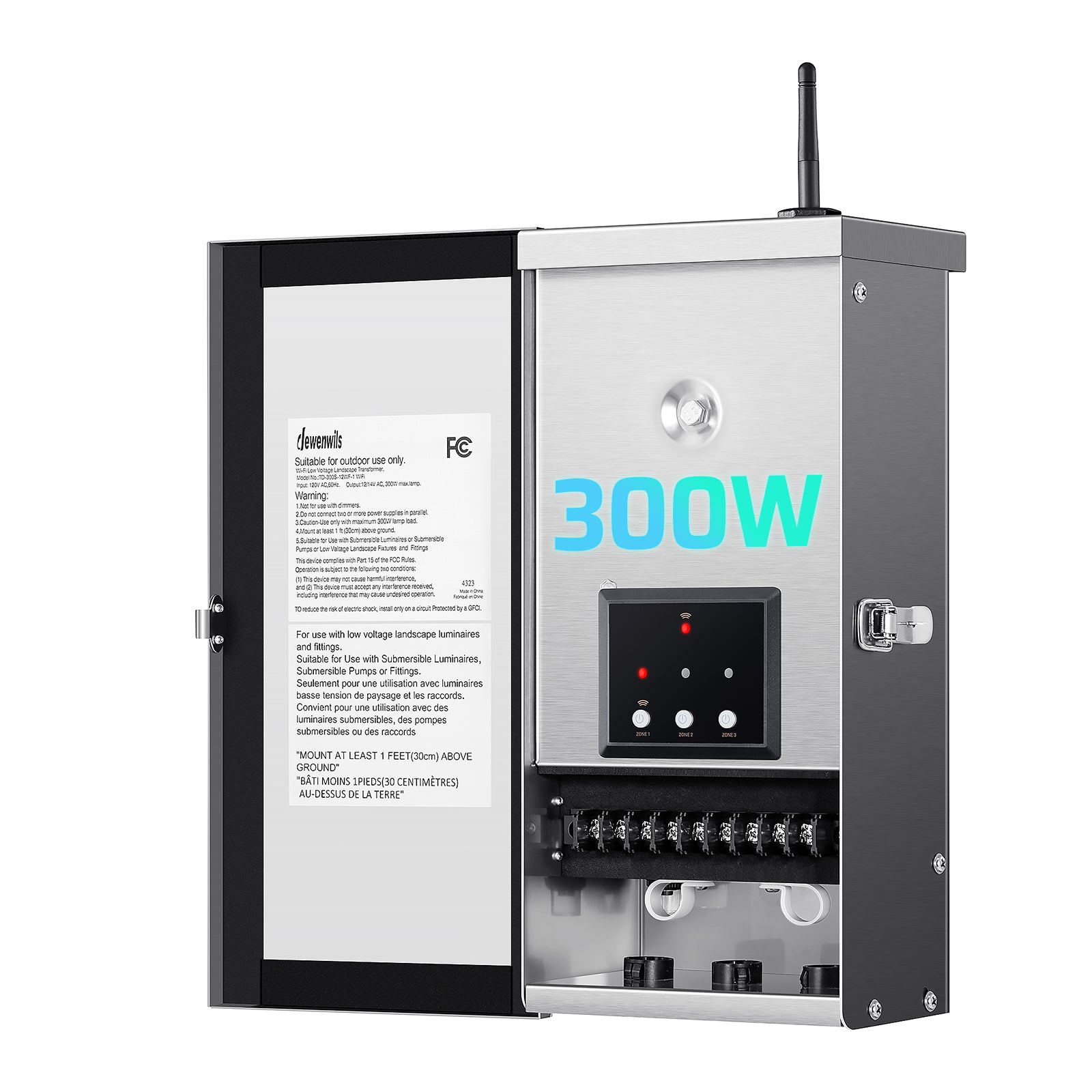300W Low Voltage Landscape Transformer WiFi With 3 Zones, Outdoor Landscape Lighting Transformer, Compatible With Alexa & Google Assistant