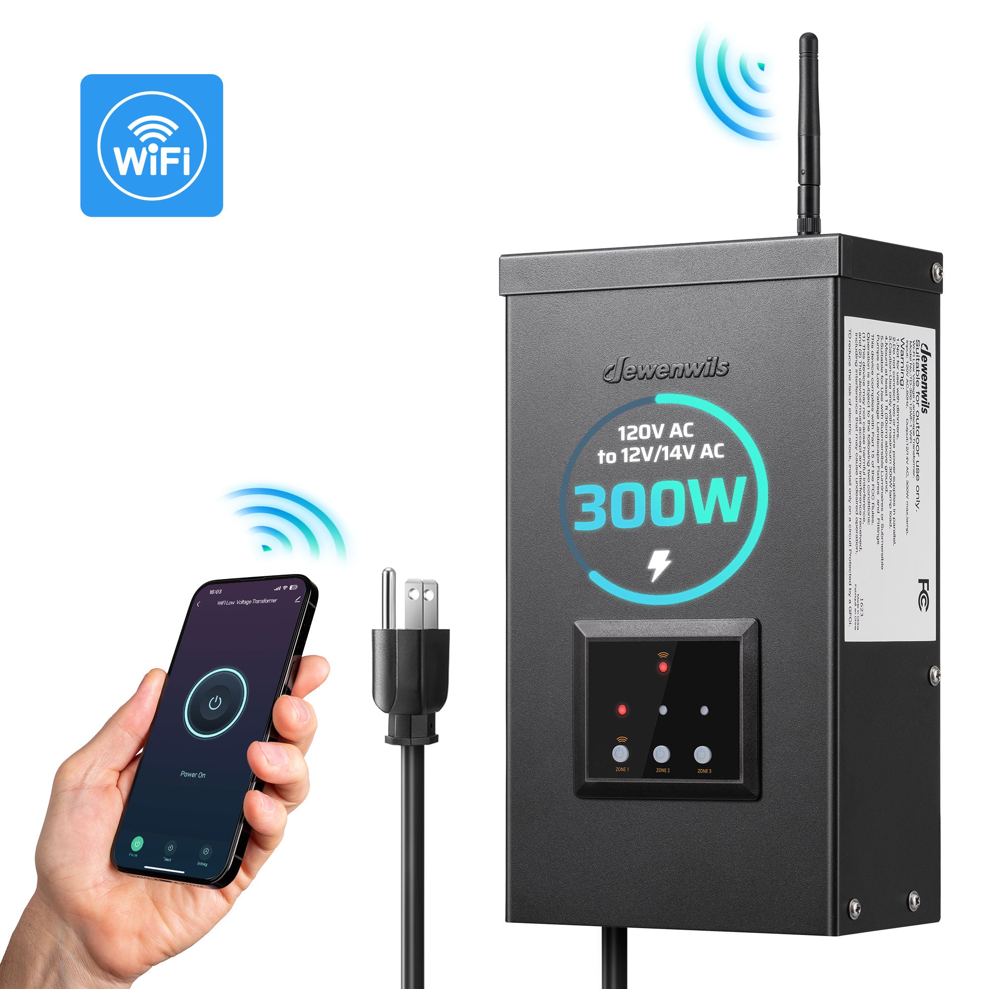 DEWENWILS 300W Wi-Fi Low Voltage Transformer, 3 Independent 