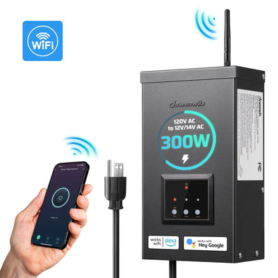 DEWENWILS 300W Wi-Fi Low Voltage Transformer, 3 Independent Outputs, 120V AC to 12V/14V AC, Low Voltage Landscape Transformer with Schedule & Timer, Work with Alexa & Google Assistant-HWLT05A1