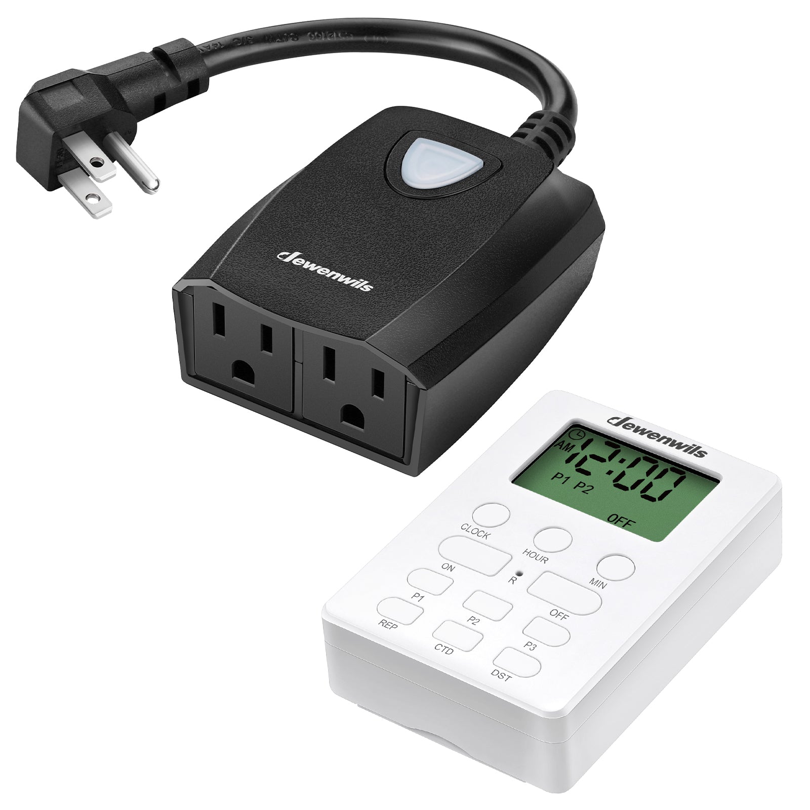 DEWENWILS Waterproof Light Sensor Timer with 2 Grounded Outlets