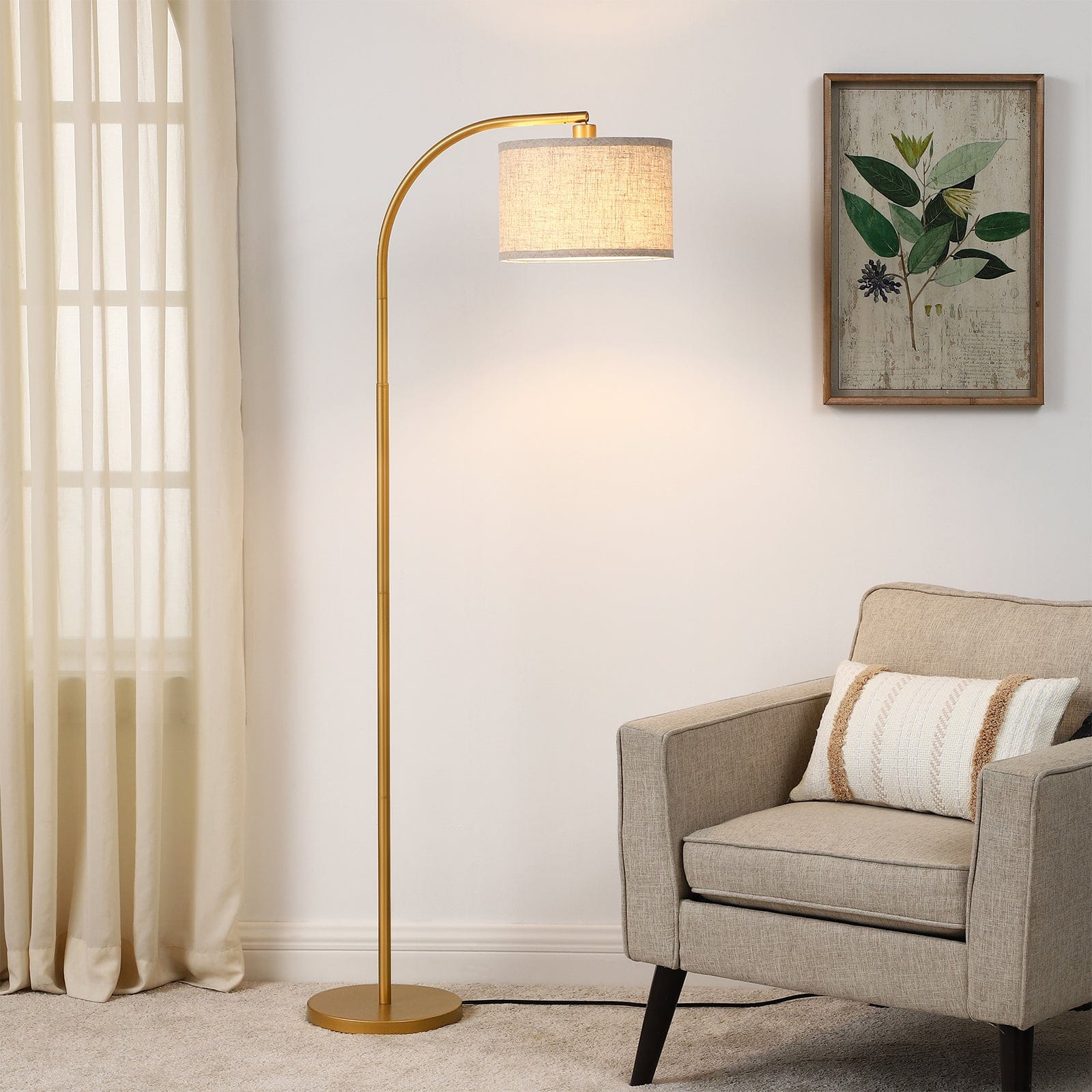 DEWENWILS Modern Gold Arched Floor Lamps with Adjustable Lampshade, Standing Tall Arc Lamp, Corner Reading Light for Living Room, Bedroom, Office, Simple Design Farmhouse Style (Gold)-HLFL04F
