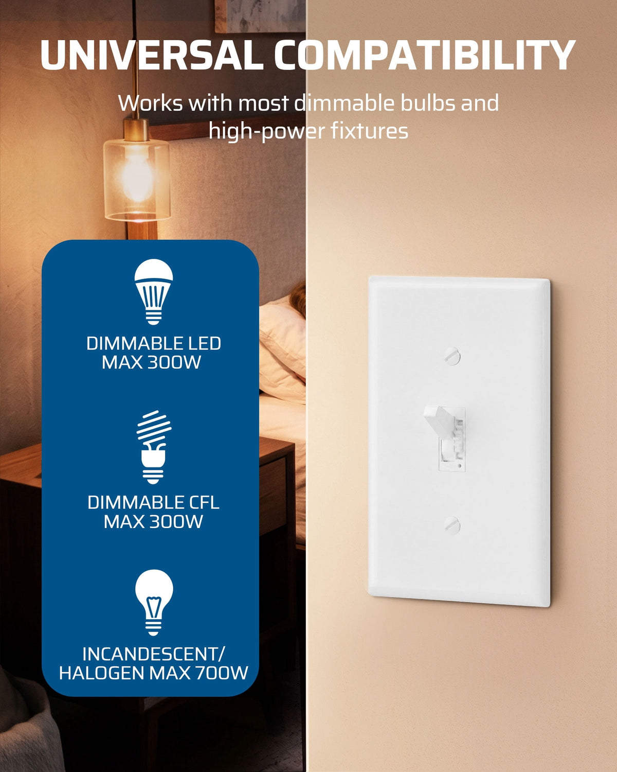 DEWENWILS Dimmer Switch for LED Lights, 700W Incandescent/Halogen and 300W CFL/LED, Single-Pole or 3-Way Dimmer Light Switch