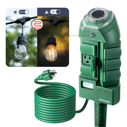 DEWENWILS Outdoor Power Strip Timer with Photocell, Yard Stake Timer Dusk to Dawn, Weatherproof Countdown Light Timer, 6 Outlets 10ft Cord for Outdoor Lights, Sprinklers, Garden, 1875W/15A-HOYS16C