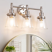 DEWENWILS Bathroom Light Fixtures, 5-Piece All-in-One Bathroom Light Set, 3 Light Brushed Nickel Bathroom Vanity Light with Glass Shades, Towel Bar, Towel Ring, Robe Hook, Toilet Paper Holder-HHVL01E