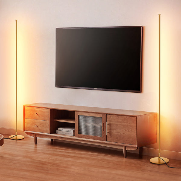 DEWENWILS 2-Set 57.5" Minimalist LED Corner Floor Lamp, Modern Dimmable Mood Lighting, Standing Tall Floor Lamp for Living Room, Bedroom, Office, 3000K Warm White Light (Gold)-HFLG02T
