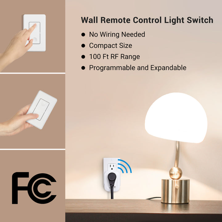 DEWENWILS Remote Control Outlet Plug Wireless On Off Power Switch,  Programmable Remote Light Switch Kit, 100ft RF Range, Compact Design, ETL  Listed