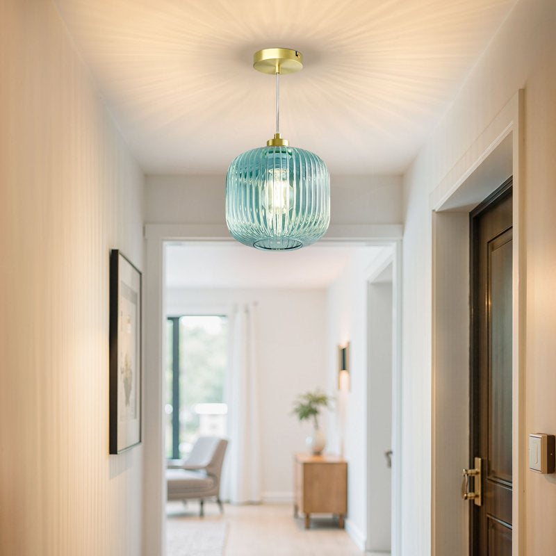 Blue Glass Pendant Light  (8")