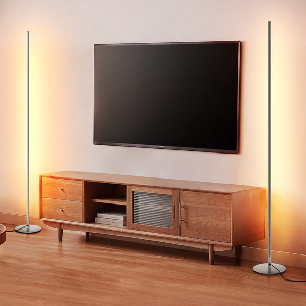 DEWENWILS 2-Set 57.5" Minimalist LED Corner Floor Lamp, Dimmable Mood Lighting, Standing Tall Floor Lamp for Living Room, Bedroom, Office, 3000K Warm White Light (Silver)-HLFL02T3