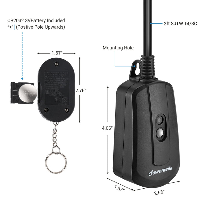 DEWENWILS Outdoor Wireless Remote Control Outlet, Weatherproof Remote Control Light Switch, 15 Amp, No Interference, Black