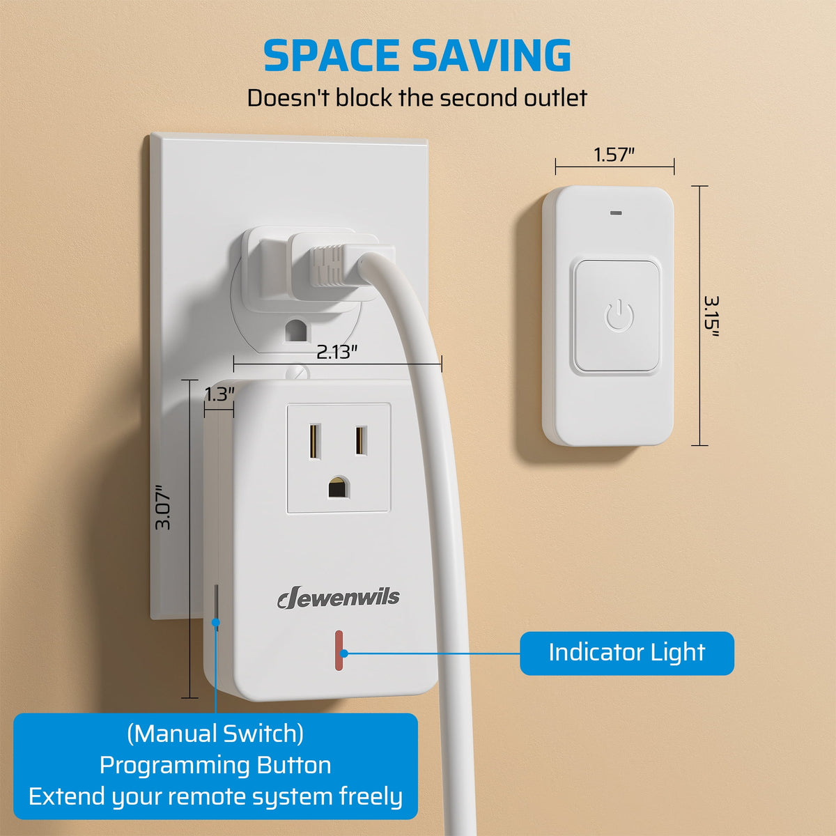 DEWENWILS Magnetic Wireless Remote Control Outlet – 100ft RF Range, No Programming Needed, Compact 3-Prong Plug-in Switch