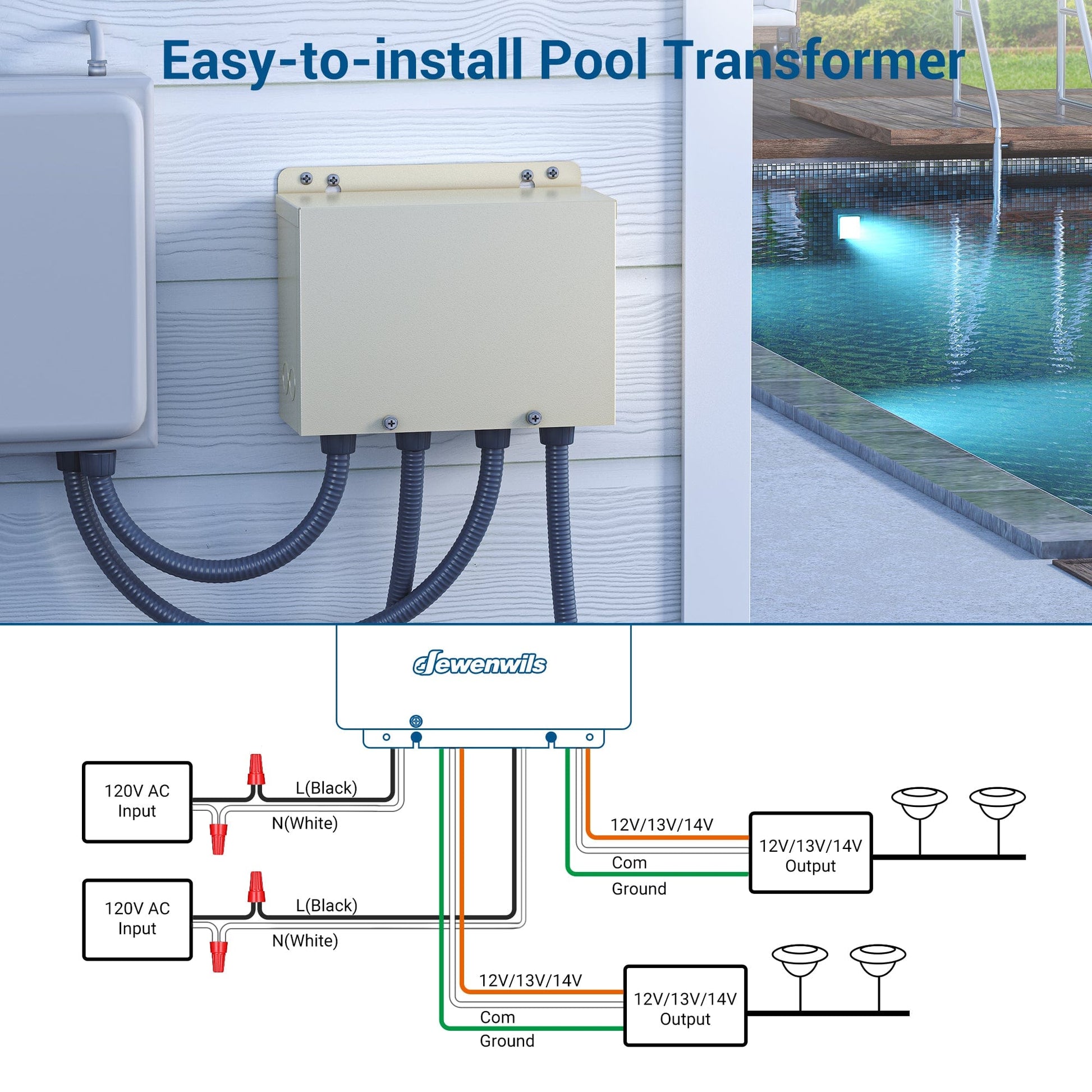 DEWENWILS 600W Low Voltage Transformer is easy to install for pool light