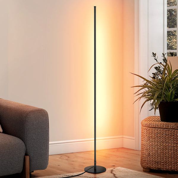 DEWENWILS LED Corner Floor Lamp, 57.5" Minimalist Dimmable Light, Standing Tall Lamp for Living Room, Bedroom, Office, 3000K Warm White Light (Black)-HLFL02K1