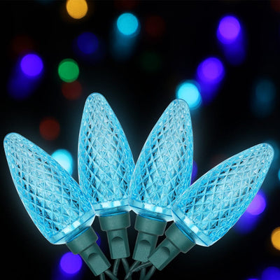DEWENWILS Christmas String Lights Outdoor, C9 LED Bulbs, 33.3ft 50LED Christmas Tree Lights, Waterproof, Big Christmas Lights, Extendable for Christmas Decoration, Green Wire, Turquoise-F1HCSL06B