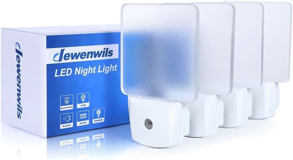 DEWENWILS Plug-in LED Night Light with Light Sensor, Auto Dusk-to-Dawn Sensor, Led Night Lights for Bathroom, Hallway, Bedroom, Living Room, Flat Clear Design, Daylight, 4Pack-HPSL01H