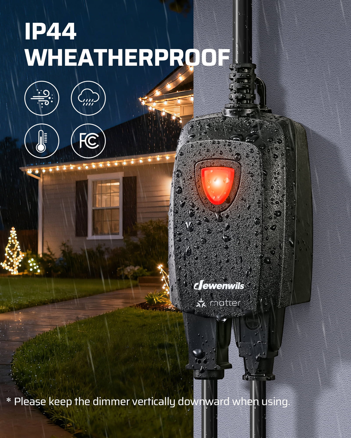 DEWENWILS Wi-Fi Matter Smart Dimmer Plug, Remote Control, 2 Grounded Outlets, Works with Alexa/Google Home, Support 200W Dimmable LED & 400W Tungsten Bulbs, Outdoor Dimmer for String Lights