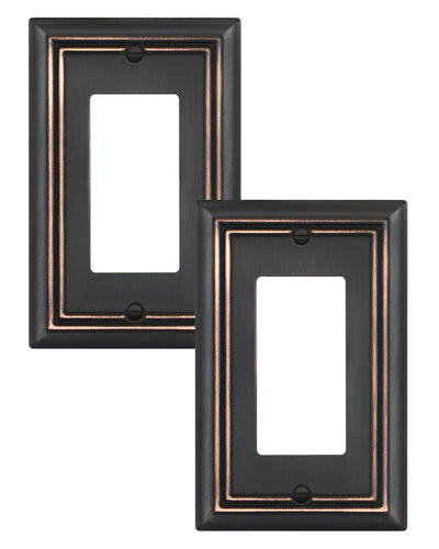 DEWENWILS Decorator Outlet Covers, Aged Bronze Metal Light Switch Cover Plates, 4.92" x 3.14" Decorative Outlet Wall Plates, Switch Plate Covers for Home Decor, 2 Pack-HRWP12B