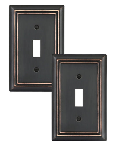 DEWENWILS Single Toggle Wall Plates, Aged Bronze Metal Light Switch Cover Plates, 4.92" x 3.14" Outlet Wall Plates, Switch Plate Covers for Home Decor, 2 Pack-HTWP12B