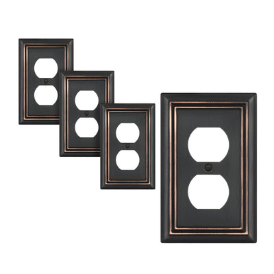 DEWENWILS 4-Pack Duplex Wall Plate, Metal Wall Outlet Cover for Receptacle, Light Switch, Aged Bronze-HDWP14B