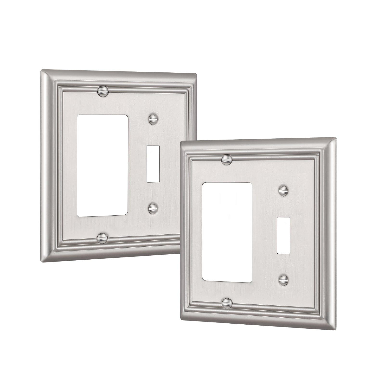 DEWENWILS 2-Pack Combo Toggle/Decorator Wall plates, Brushed Nickel Double Outlet Covers-HTRP22A