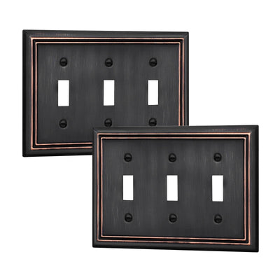 DEWENWILS 2 Pack Triple Toggle Wallplates, Aged Bronze Light Switch Covers, Heavy Duty Matel Material-HTWP32B