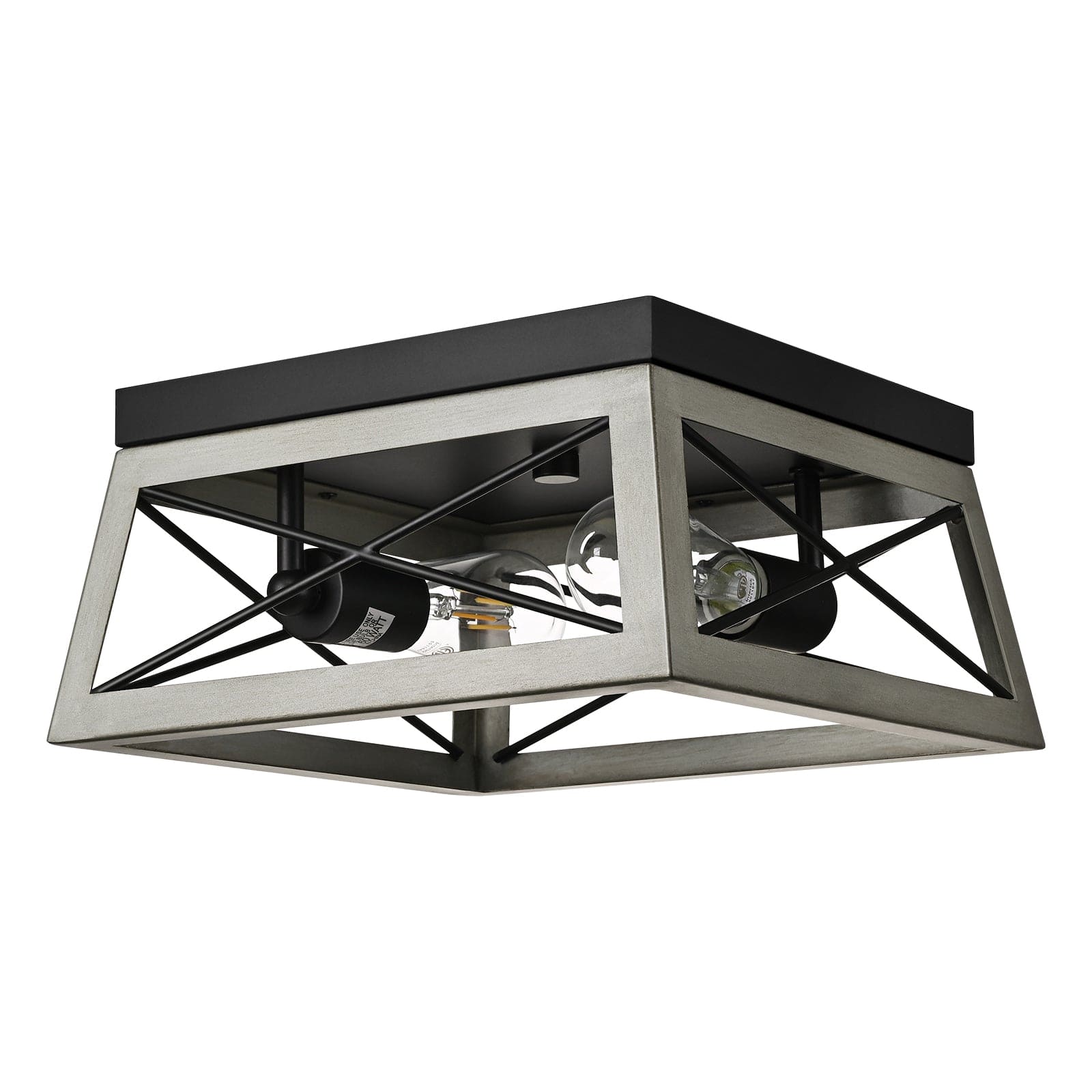 DEWENWILS Industrial Flush Mount Ceiling Light, Metal Ceiling Light Fixture, Hallway Light Fixture Ceiling for Entryway, Foyer, Dining Room, 2-Lights, Silver Grey-HFCL02D