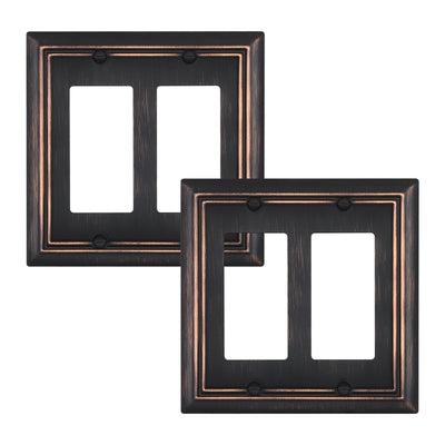 DEWENWILS 2-Pack Decorator Wall plates, Aged Bronze Outlet Covers, Metal Face Plates for Electrical Outlets, GFCI, Dimmer Switch-HRWP22B