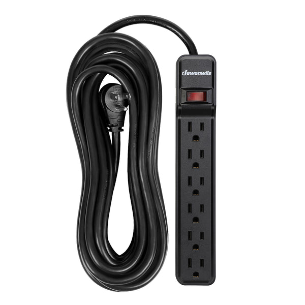 DEWENWILS 25ft 6-Outlet Surge Protector Power Strip with Low Profile Flat Plug, 15 Amp Circuit Breaker, 500 Joules, Wall Mount-HOU625A