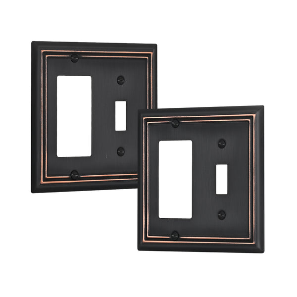 DEWENWILS  2-Pack Combo Toggle/Decorator Wall Plates, Aged Bronze Double Outlet Cover-HTRP22B