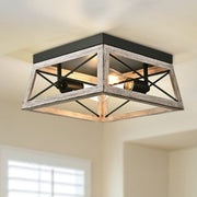 DEWENWILS Farmhouse Flush Mount Ceiling Light, Metal Ceiling Light Fixture with Wood Grain Finish, 2-Lights Hallway Light Fixture Ceiling Mount for Entryway, Foyer, Dining Room-HFCL02C